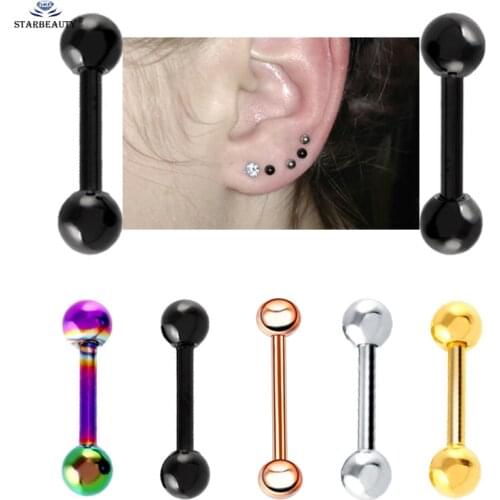 2pcs/lot Cute Black Barbell Ear Piercing Tragus Cartilage Earrings Studs Helix Piercing Daith Piercing Orelha Cartilagem Jewelry