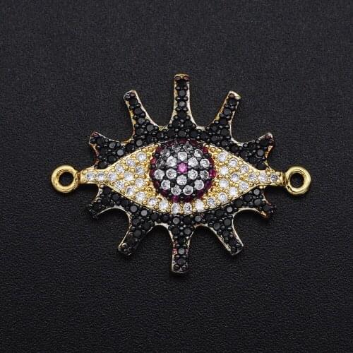 26x21mm CZ Zircon DIY Jewelry Chic Evil Eye Charm Connectors Wholesale Bracelet Making Connector Custom Orders Welcome