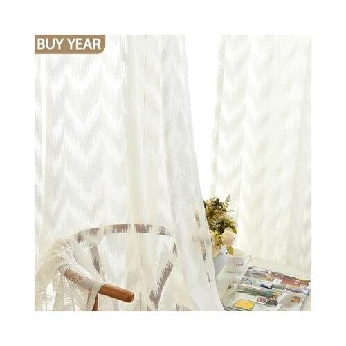 Nordic Curtains for Living Dining Room Bedroom White Fine Woven Wave Tulle Curtains Lace American Pastoral Customization