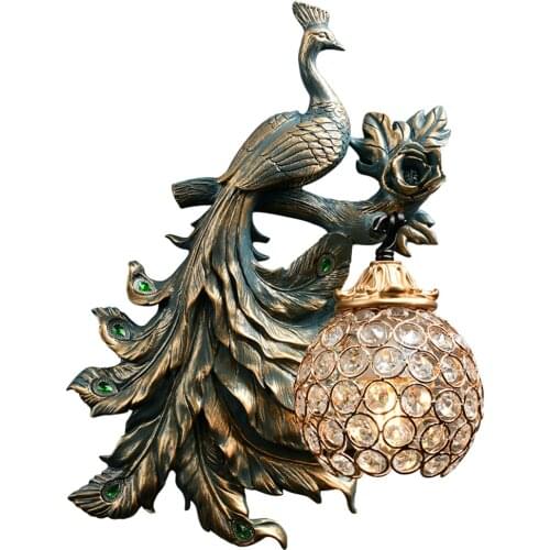 Modern Decor Resin Peacock Lamp Wall Lights Artificial Relief Painting Art Wall Lamp Corridor Aisle Bedroom Bedside Wall Sconce