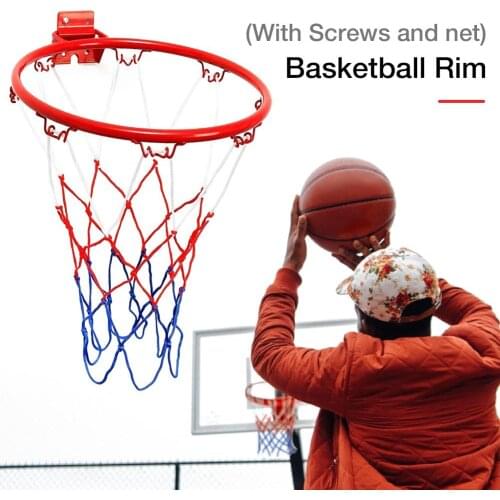 32CM Steel Hanging Basketball Wall Mounted Goal Hoop Rim With Net Screw Sports Netting For Children Kids Outdoors Indoor Sports