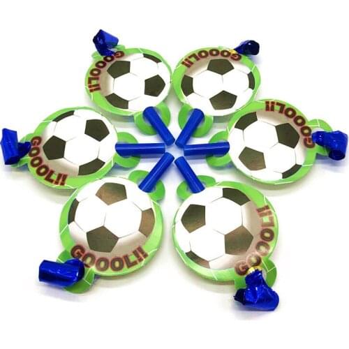 World Cup Theme Soccer Green Decor Party Supplies Disposable Tableware Birthday Decoration Blowout Cartoon Party Horn Theme 6pcs