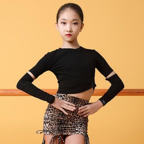 Latin Dance Tops For Girls Long Sleeve Black/White Practice Clothing Professional Latin Tango Samba Dance Training Shirt VO1424