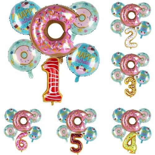 Donut Number Foil Balloons Digital Globos 1st Birthday Party Decor Kids Boy Girl Baby Shower Decor Ballon Donut Party Supplies
