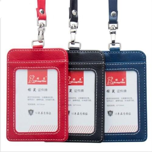 High-grade Pu Leather Creative Documents Sets Staff Badge Access Control Card Lanyard Work Badge Card Holder