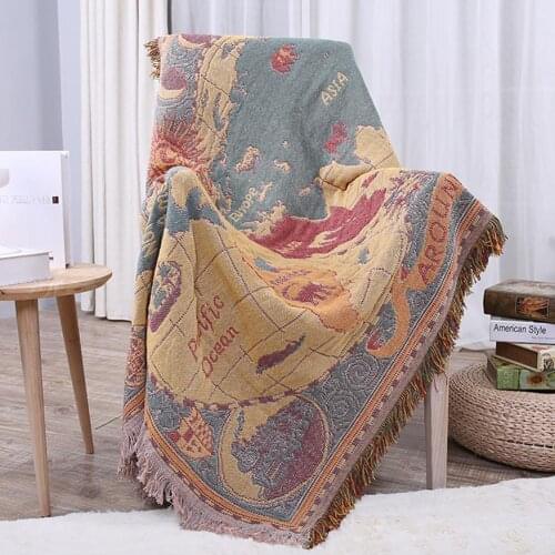 World Map Carpet Cotton Bohemian Chenille Plaids Blanket Sofa Decorative Throws on Sofa/Bed Large Cobertor Blanket with Tassel