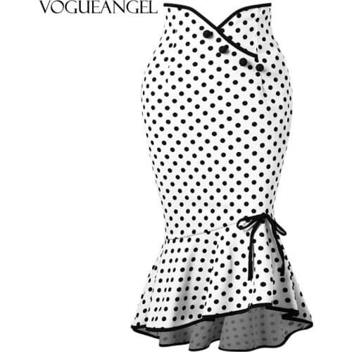 Summer Skirt Fashion Women High Waist Lady Office Skirt Sexy Slim Polka Dot Mermaid Skirt Trumpet Ruffle Women Work Office Skirt