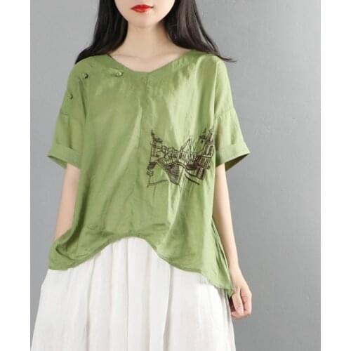 Chinese Style Clothing Women Vintage Soild Color Qipao Tops Oriental Clothes Hanfu Tee Shirt Cheongsam Top Blouse T-Shirt KK3696