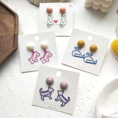 ZicooWong Lovely Cartoon Cat Dog Dolphin Eardrop Earring For Women Kids Resin Geometric Lines Cute Animal Earring Jewelry Gift