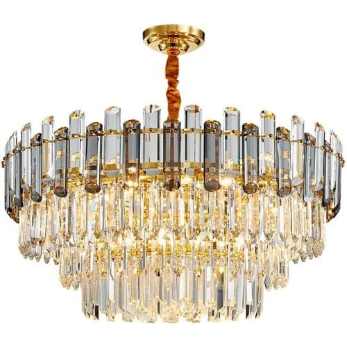 Golden modern chandelier lighting for living room luxury round crystal lamp home decoration chain E14 led cristal light fixtures