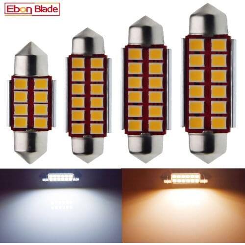 2x Car LED CANBUS Bulb Warm White Festoon 31mm 36mm 39mm 41mm 42mm C5W C10w Reading Lamp Auto Interior Dome Map Light 6V 12V AC