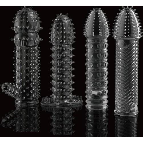 4Pc Lots Reusable Delay Condoms vibrator Sleeve cock Ring dotted Cover Penis erection Impotence GSpot porn Sex toys Men whole