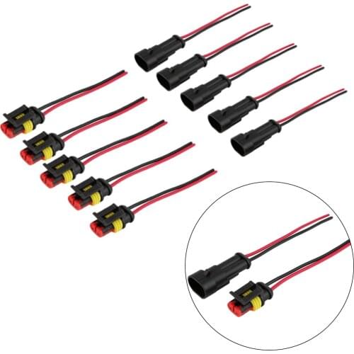 5 Kit 2 Pin Way Auto Waterproof Electrical Connector Plug With Wire AWG Marine