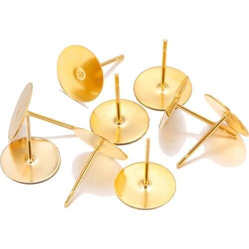 50pcs 3 4 5 6 8 mm Gold Stainless Steel Earring Stud Base Cabochon Cameo Settings Findings For Jewelry Making Earpins Supplies