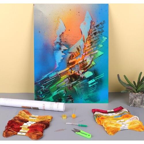 Abstract Chimera Plant Printed Fabric 11CT Cross-Stitch DIY Embroidery Full Kit DMC Threads Handmade Needlework Adults