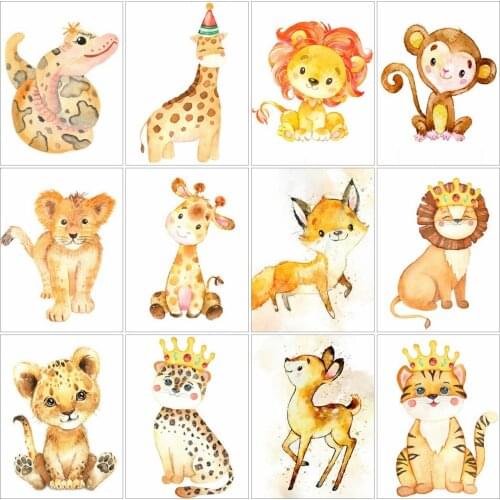 AZQSD Full Square Diamond Embroidery Lion Leopard Fox Mosaic Rhinestones Diamond Painting Cartoon Animal Cross Stitch Home Decor