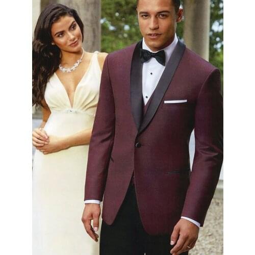 ANNIEBRITNEY Burgundy 2 Piece Slim Men Suit With Black Pants Tailor Made Skinny Groom Wedding Tuxedo Prom Wedding Men Suit Set