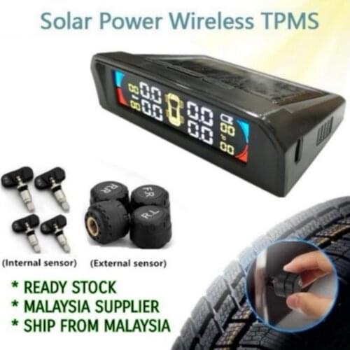 Car TPMS Tire Pressure/Temp Monitor USB Charge & Solar 4 External Sensors Adjustable LED Display 4BAR Auto Security Alarm System