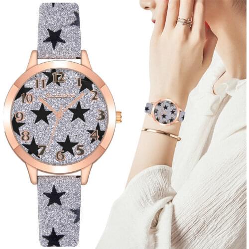 Fashion Stars Dial Quartz Watch Women Casual Leather Strap Wristwatches Female Clock Gift Reloj Mujer Zegarek Damski