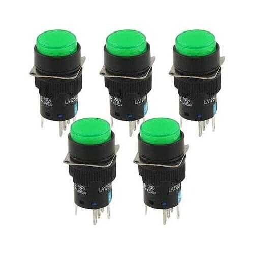 DC 24V Green Lamp Panel Mount Momentary Contact Push Button Switch