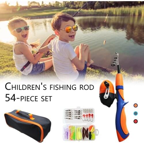 54pcs Kids Fishing Pole Set Telescopic Portable Lightweight Comfortable Grip Fishing Rod Kit With Reel Bait Box Fish Equipment