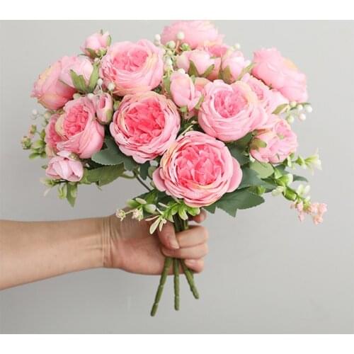 Home Decor 30 Rose Silk Peony Artificial Flowers Bouquet 5 Big Head Cheap Fake Flowers for Home Wedding Decoration indoor Plants