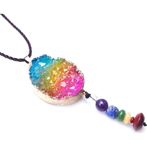 FYSL Light Yellow Gold Color Irregular Shape Crystal Cluster Pendant Rope Chain Necklace with Small Stone Jewelry