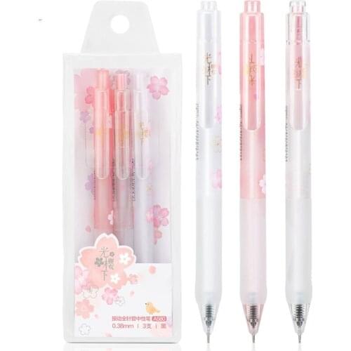 3pcs Gel Pen Kawaii Cherry Blossoms 0.38mm Pen Neutral Pen School Writing Supplies Gift Stationery Fresh Cute Color Pen sets