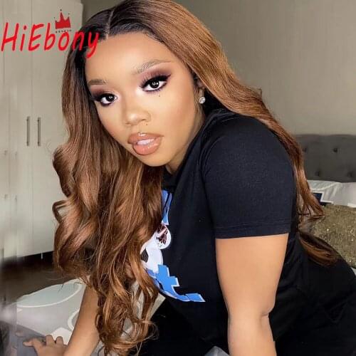 HiEbony Ombre Lace Front Wig Pre Plucked Wavy Glueless Lace Front Wig Remy Human Hair 13x4 Frontal Lace Wigs 180% Density Wigs