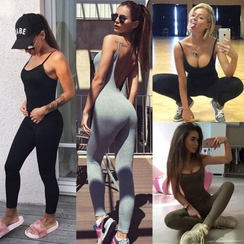 2021 Hot Sale Sexy Women Fitness Jumpsuits Backless Straps Bodycon Stretchable Romper Body Top Playsuits Leggings Street Wear