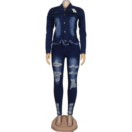 Two Piece Set For WomenFall Winter Matching Pant Sets Long Sleeve Jacket Solid Color Skinny Jeans 2021 New Fashion Womens Set