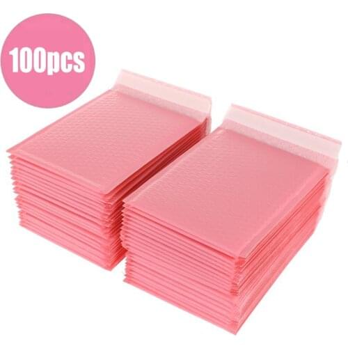 100pcs Bubble Mailers Padded Envelopes Pearl film Gift Present Mail Envelope Bag For Book Magazine Lined Mailer Self Seal Pink