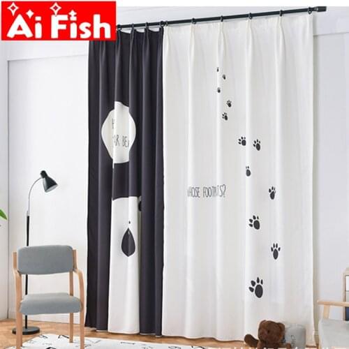 Korean cartoon polar bear childrens shade bedroom footprint pattern design digital printing cotton and linen curtains MY478#5