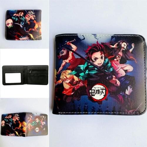 PU Wallet Demon Slayer Kimetsu No Yaiba Bifold Short Photo Card Holder Coin Pocket Layers Purse Men Women Zip Leather Wallets