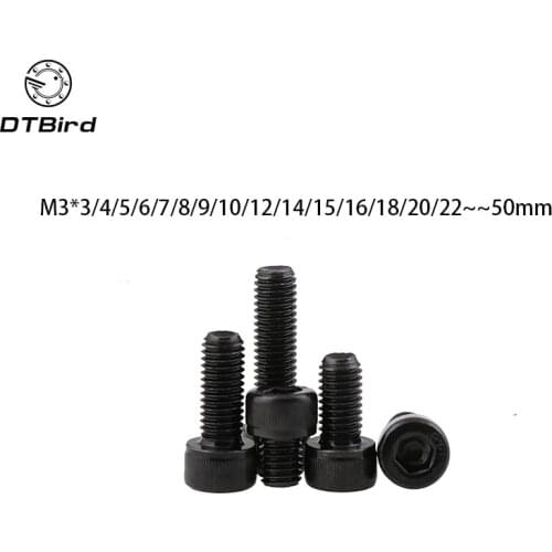 Metric Thread DIN912 M3 Black Grade 12.9 Alloy Steel Hex Socket Head Cap Screw Bolts M3*(3/4/5/6/7/8/9/10/12/14/15~50) mm