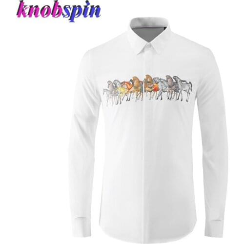Personality Horses Colored Drawing Male Shirts Luxury Long Sleeve Casual Mens Dress Shirts Slim Fit Party Tuxedo Man Shirts 4xl