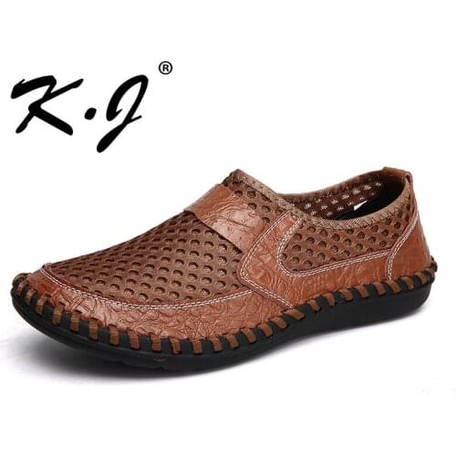 2020 New Summer Men Shoes Water Shoe Men Loafers Genuine Leather Outdoor Walking Footwear Breathable Casual Shoes Big Size 38-50
