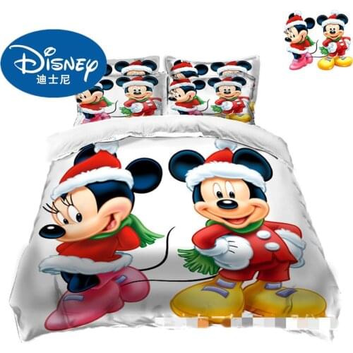 Disney Mickey Minnie Mouse Christmas Bedding Sets Adult Twin Full Queen King Size Bedroom Decoration Christmas Duvet Cover Set