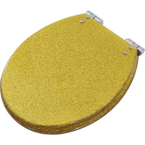 New High-grade Beautiful Twinkling Golden Resin Toilet Seat Cover Slow Down Stainless Steel Hinge U/V/O Universal Toilet Cover