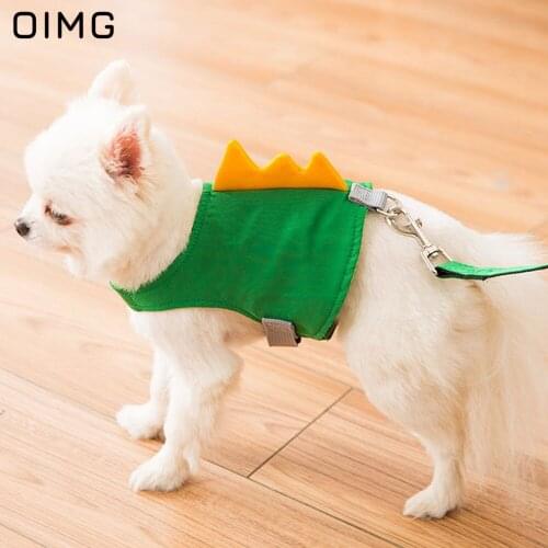 OIMG Small Dog Harness Cute Dinosaur Cosplay Dog Collar and Leash Sets Mesh Breathable Puppy Pet Cat Harness For Chihuahua