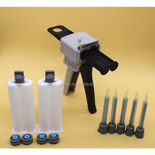 50ml 1:1 Glue Gun Manual Caulking Gun Glue Adhensive Dispenser with 5pc Mixing Nozzles 2pcs 50ml 1:1 Empty Dual-Barrel Cartridge