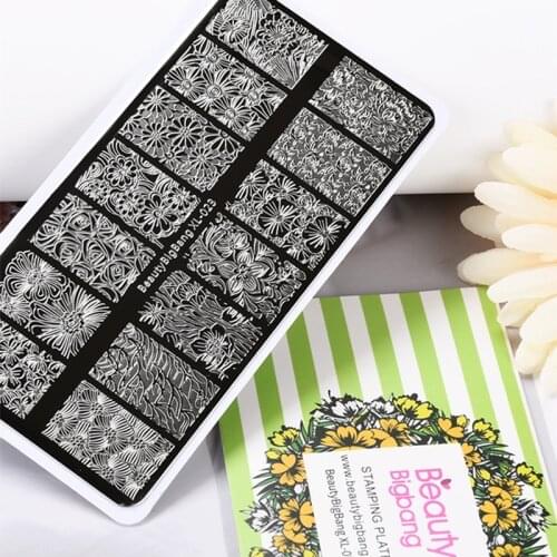 BeautyBigBang Nail Stamping Plates Summer Flower Rose Peach Blossom Image Stainless Steel Nail Art Template Stencil Mold XL-023
