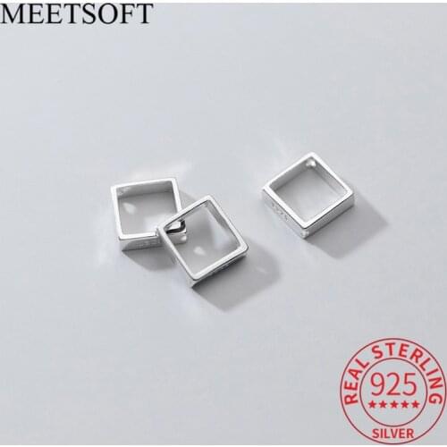 MEETSOFT Classic S925 Sterling Silver Square bead frame Charms of DIY Handmade Making Finding Jewelry Components chic Accessory