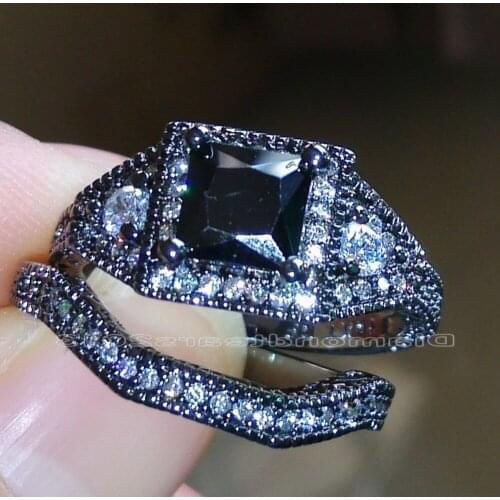 SZ 56/7/8/9/10 Fashion Jewelry Luxury Princess Cut 10kt black gold filled AAA Cubic Zirconia Wedding Ring set gift choucong