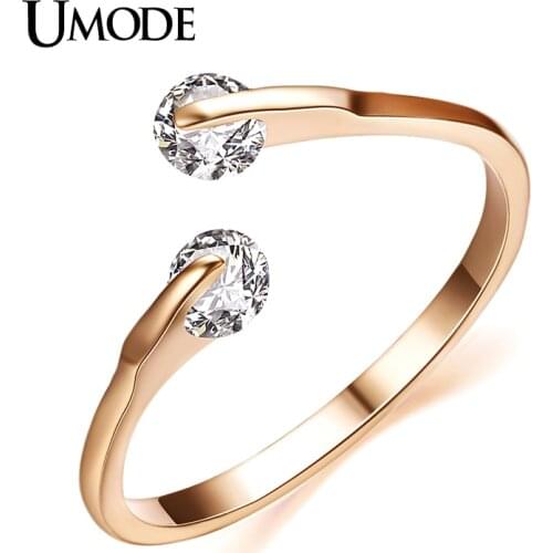 UMODE Rose Gold Color Fashion Design Twin Zircon CZ Cubic Zirconia Engagement Rings for Woman JR0013A