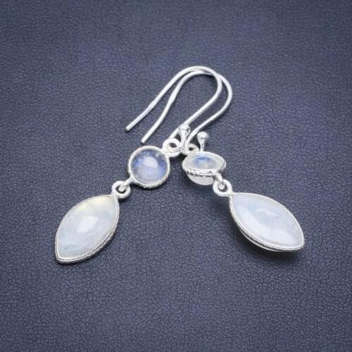 Natural Rainbow Moonstone Handmade Unique 925 Sterling Silver Earrings 1.75" A2110
