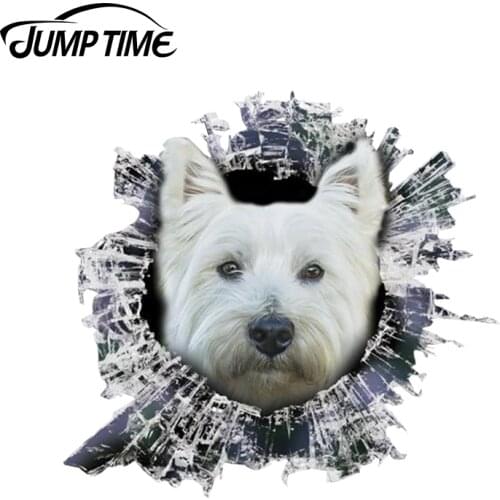 Jump Time 13cm x 12.2cm 3D Westie window sticker Glass Slag Decal Reflective Stickers Waterproof Bird Decals