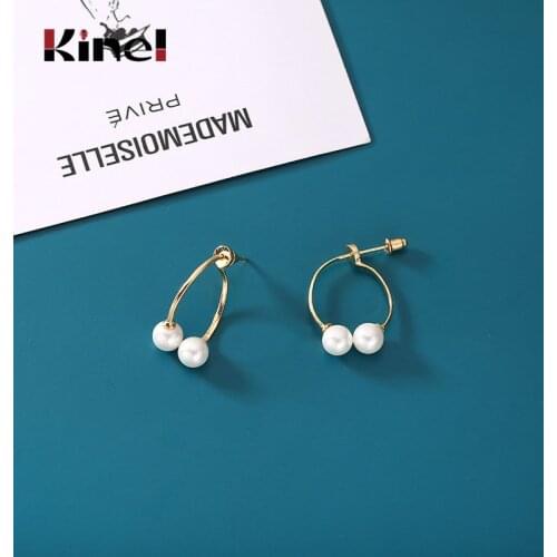 Kinel 925 Sterling Silver Chic Pearl Hoop Earrings for Women 18K Gold Plated Earring Minimalist Geometrical Earrings
