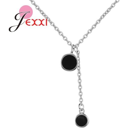 Simple Small Exquisite Hot Sale Two Black Coin Shape 925 Sterling Silver Pendant Necklace For Women Girl Jewelry Gift