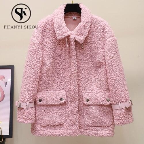 Winter Jacket Women Faux Lambswool Fur Coat Loose Thick Warm Overcoat Fashion Fur Jacket Female Casual Plush Coat Outwear